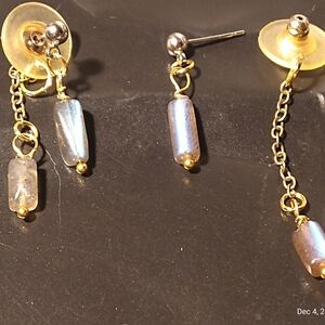 Handmade Natural Stone Labradorite Dangle Chain Stud Earrings
